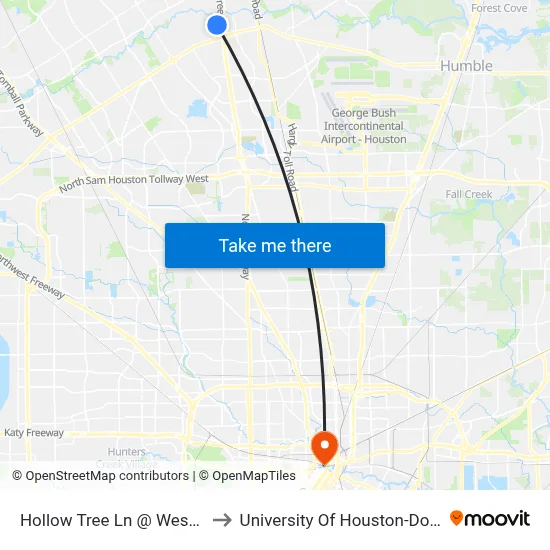 Hollow Tree Ln @ Westfield Dr to University Of Houston-Downtown map