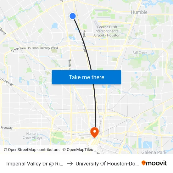 Imperial Valley Dr @ Richey Rd to University Of Houston-Downtown map