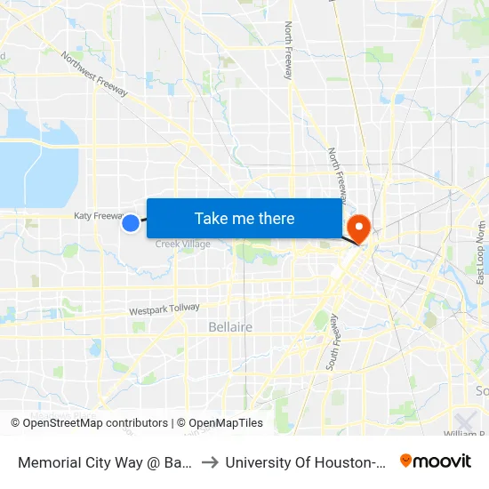 Memorial City Way @ Barryknoll Ln to University Of Houston-Downtown map