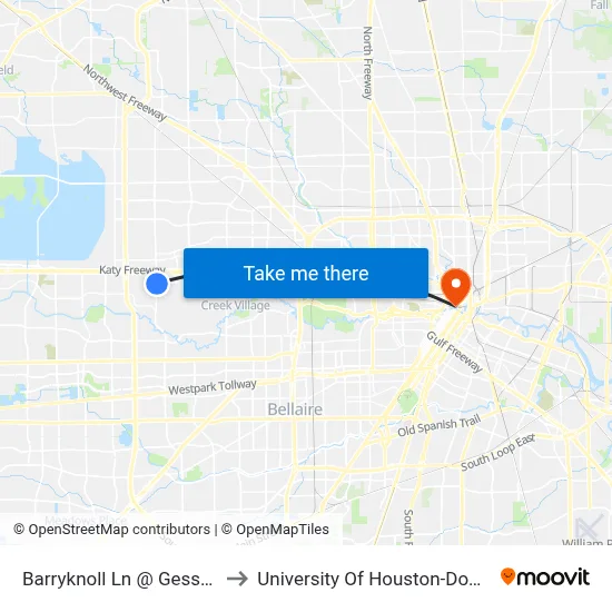 Barryknoll Ln @ Gessner Rd to University Of Houston-Downtown map