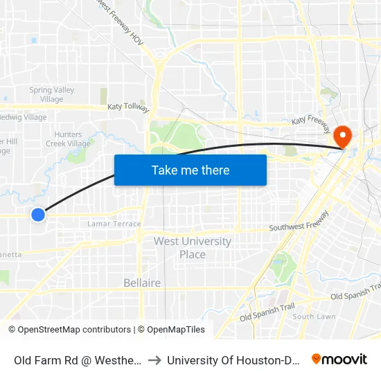 Old Farm Rd @ Westheimer Rd to University Of Houston-Downtown map