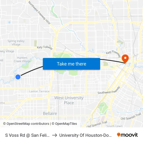 S Voss Rd @ San Felipe Rd to University Of Houston-Downtown map