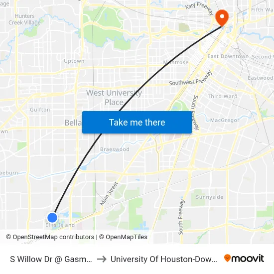 S Willow Dr @ Gasmer Dr to University Of Houston-Downtown map