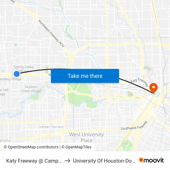 Katy Freeway @ Campbell Rd to University Of Houston-Downtown map
