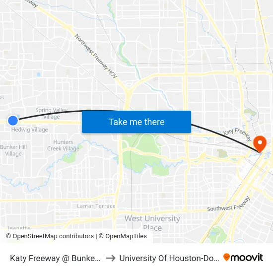 Katy Freeway @ Bunker Hill Rd to University Of Houston-Downtown map