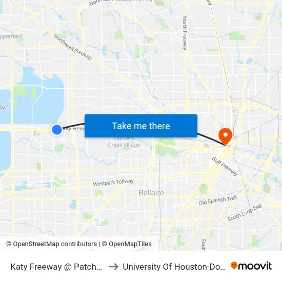 Katy Freeway @ Patchester Dr to University Of Houston-Downtown map