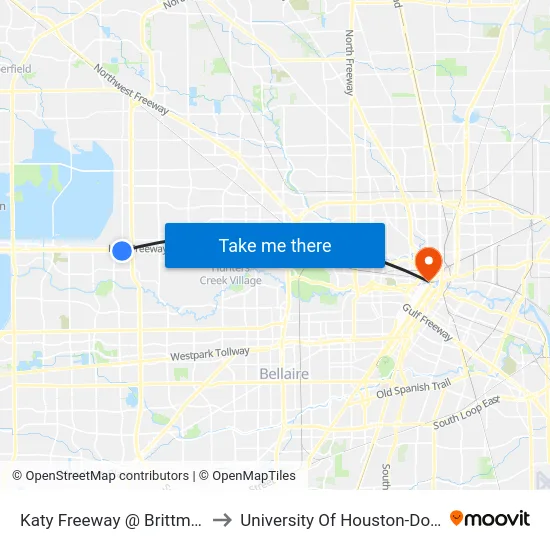 Katy Freeway @ Brittmoore Rd to University Of Houston-Downtown map