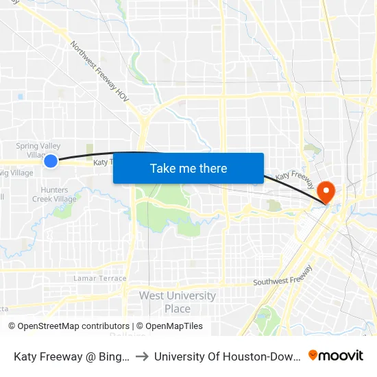 Katy Freeway @ Bingle Rd to University Of Houston-Downtown map