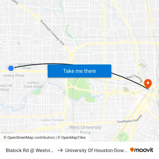 Blalock Rd @ Westview Dr to University Of Houston-Downtown map