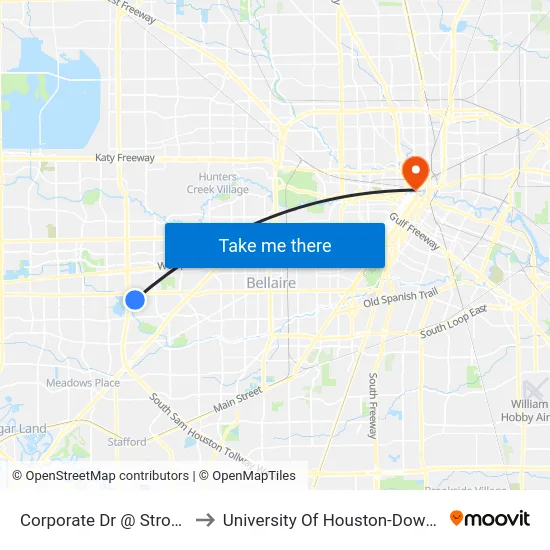 Corporate Dr @ Stroud Dr to University Of Houston-Downtown map