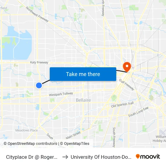 Cityplace Dr @ Rogerdale Rd to University Of Houston-Downtown map