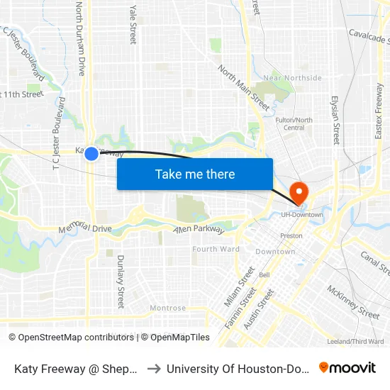 Katy Freeway @ Shepherd Dr to University Of Houston-Downtown map