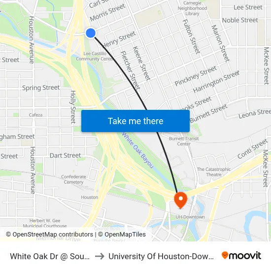 White Oak Dr @ South St to University Of Houston-Downtown map