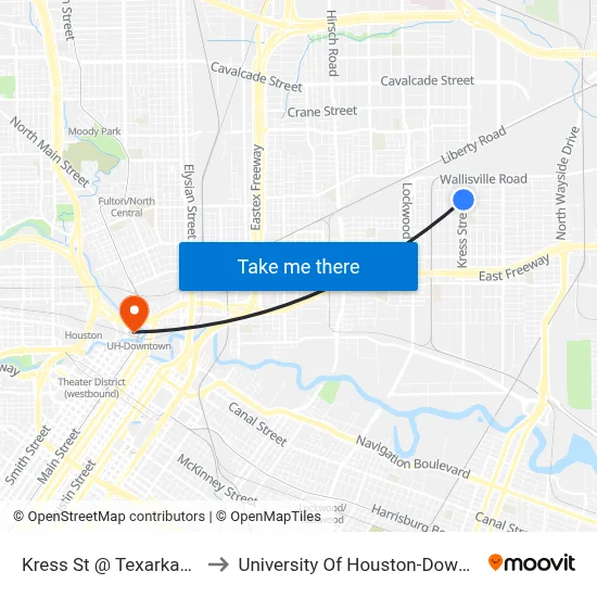 Kress St @ Texarkana St to University Of Houston-Downtown map