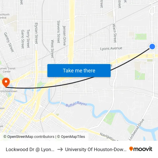 Lockwood Dr @ Lyons Ave to University Of Houston-Downtown map