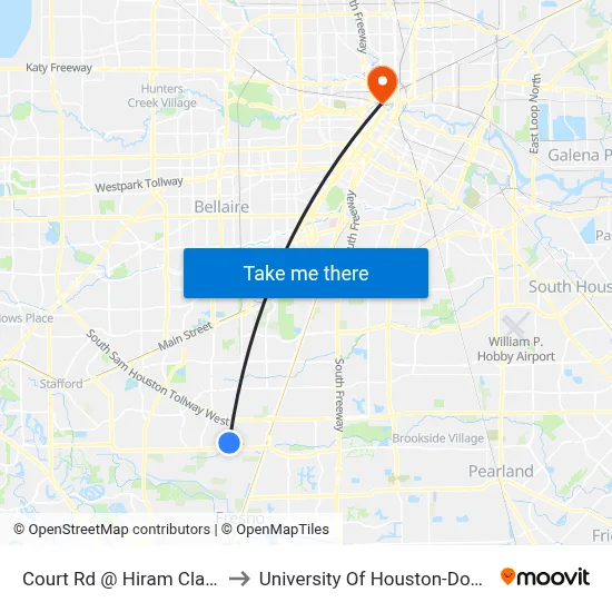 Court Rd @ Hiram Clarke Rd to University Of Houston-Downtown map