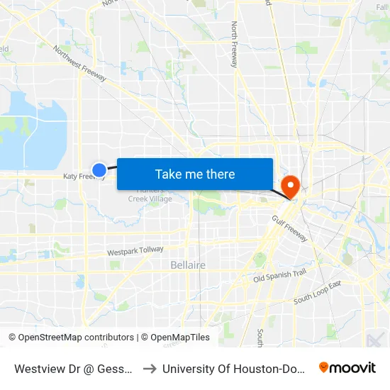 Westview Dr @ Gessner Rd to University Of Houston-Downtown map