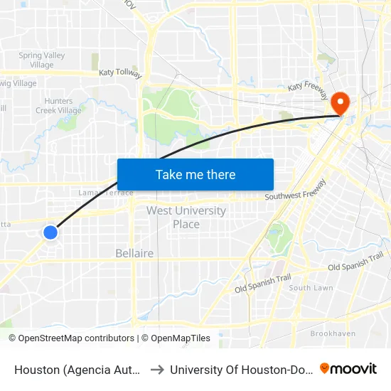 Houston (Agencia Autobuses) to University Of Houston-Downtown map