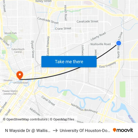 N Wayside Dr @ Wallisville Rd to University Of Houston-Downtown map