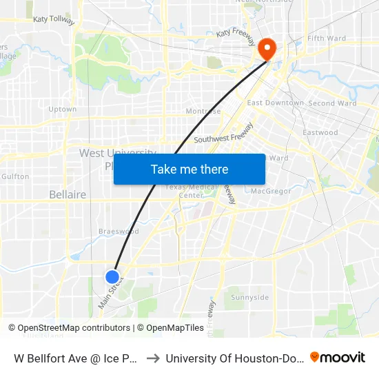 W Bellfort Ave @ Ice Palace Dr to University Of Houston-Downtown map