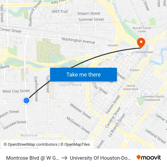 Montrose Blvd @ W Gray St to University Of Houston-Downtown map