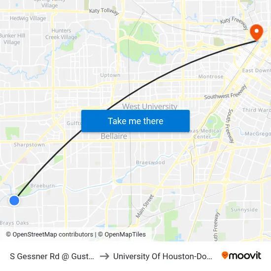 S Gessner Rd @ Gustine Ln to University Of Houston-Downtown map