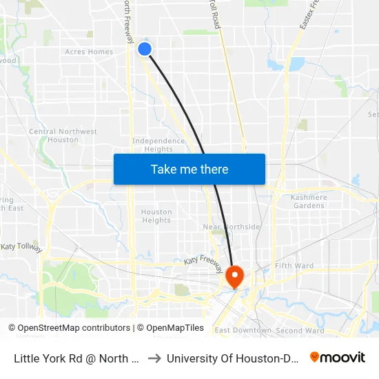 Little York Rd @ North Freeway to University Of Houston-Downtown map