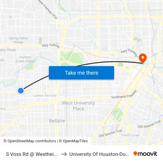 S Voss Rd @ Westheimer Rd to University Of Houston-Downtown map