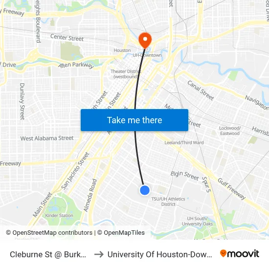 Cleburne St @ Burkett St to University Of Houston-Downtown map