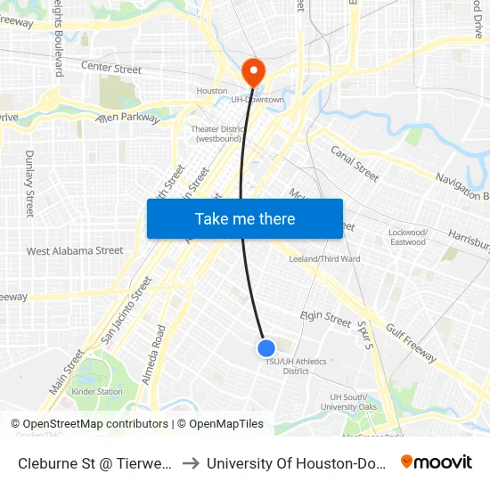 Cleburne St @ Tierwester St to University Of Houston-Downtown map