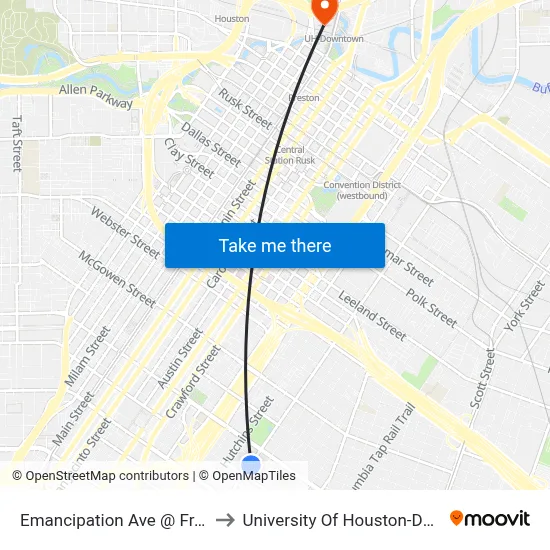 Emancipation Ave @ Francis St to University Of Houston-Downtown map