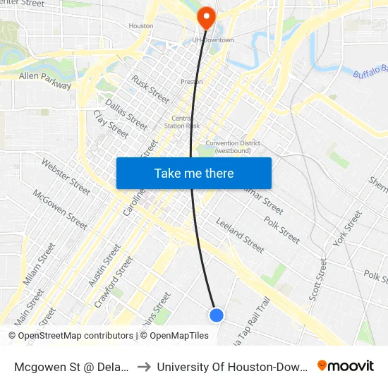 Mcgowen St @ Delano St to University Of Houston-Downtown map