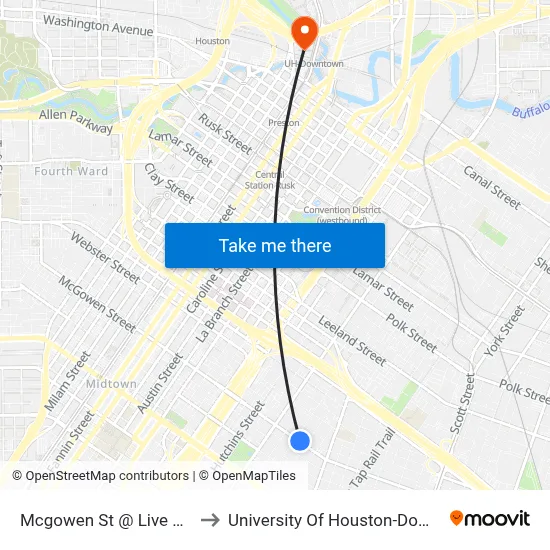 Mcgowen St @ Live Oak St to University Of Houston-Downtown map