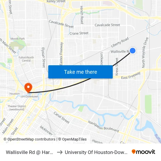 Wallisville Rd @ Harris St to University Of Houston-Downtown map