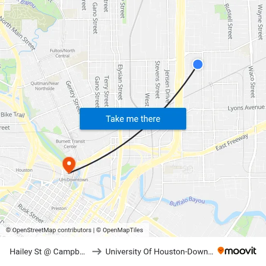 Hailey St @ Campbell St to University Of Houston-Downtown map