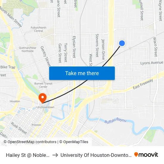 Hailey St @ Noble St to University Of Houston-Downtown map