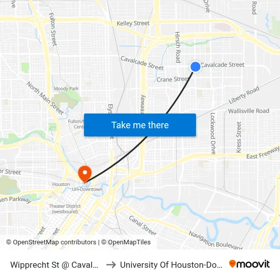 Wipprecht St @ Cavalcade St to University Of Houston-Downtown map