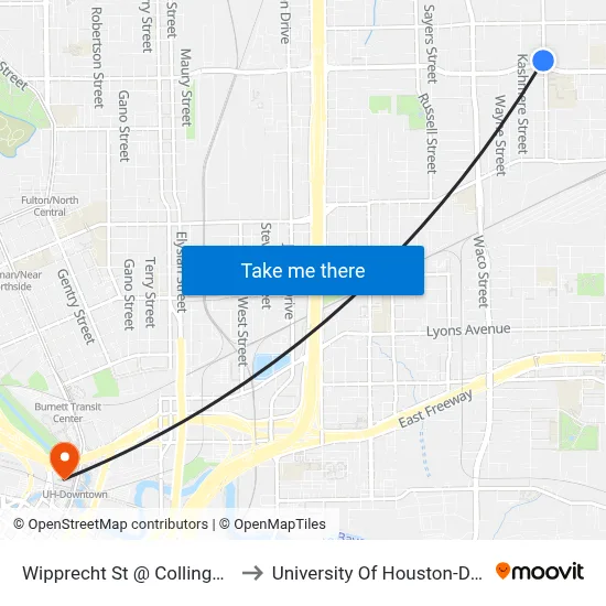 Wipprecht St @ Collingsworth St to University Of Houston-Downtown map