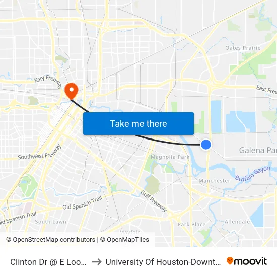Clinton Dr @ E Loop N to University Of Houston-Downtown map