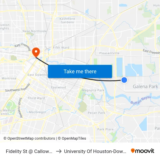 Fidelity St @ Calloway St to University Of Houston-Downtown map