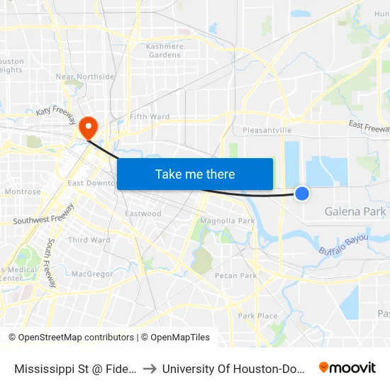 Mississippi St @ Fidelity St to University Of Houston-Downtown map