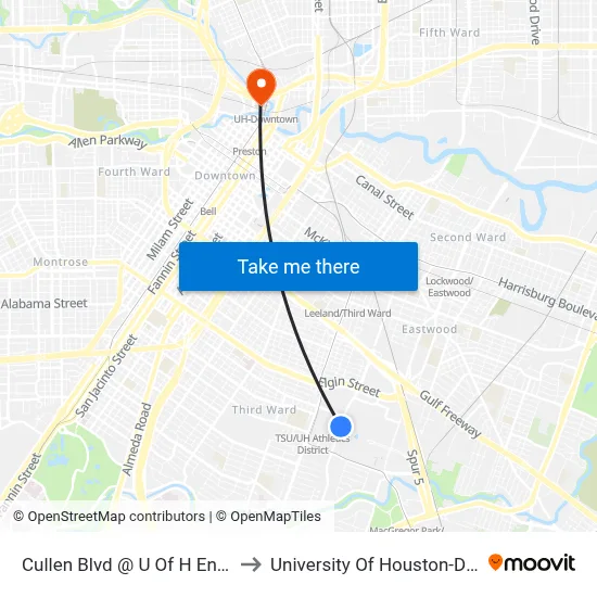 Cullen Blvd @ U Of H Entrance 14 to University Of Houston-Downtown map