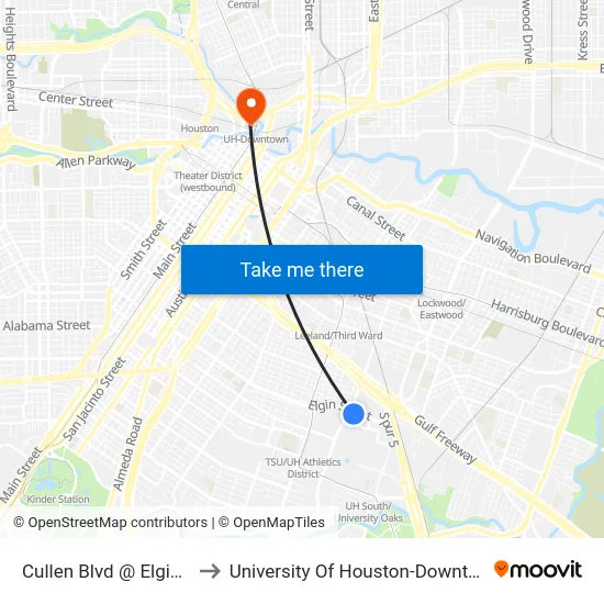 Cullen Blvd @ Elgin St to University Of Houston-Downtown map