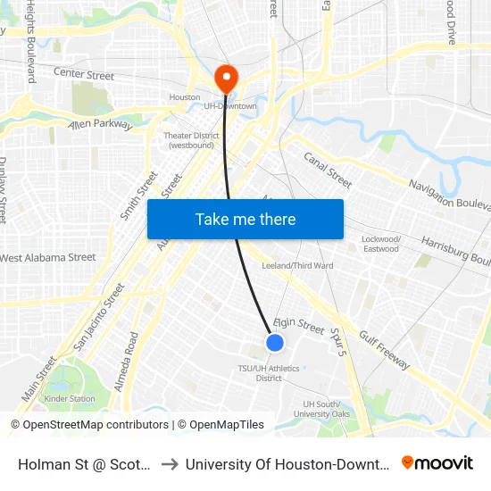 Holman St @ Scott St to University Of Houston-Downtown map
