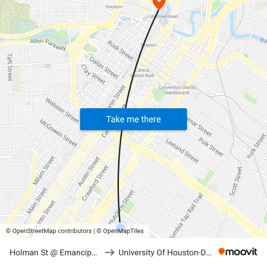 Holman St @ Emancipation Ave to University Of Houston-Downtown map