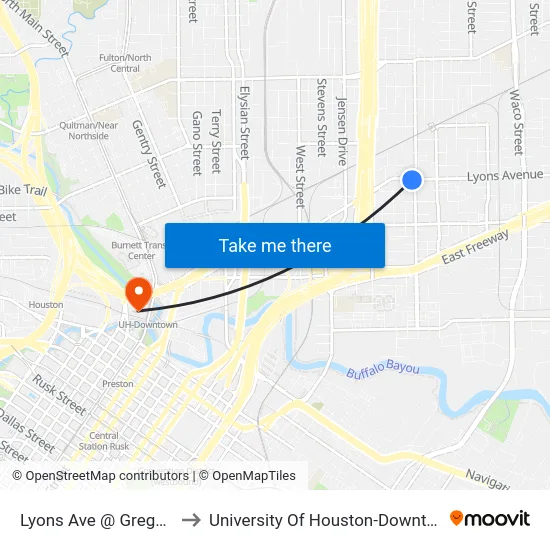 Lyons Ave @ Gregg St to University Of Houston-Downtown map
