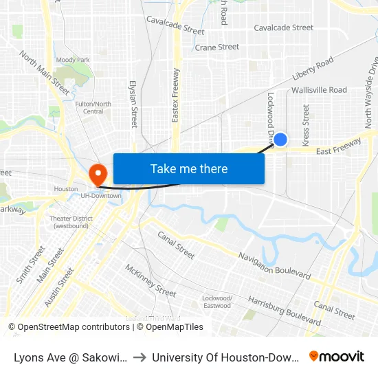 Lyons Ave @ Sakowitz St to University Of Houston-Downtown map