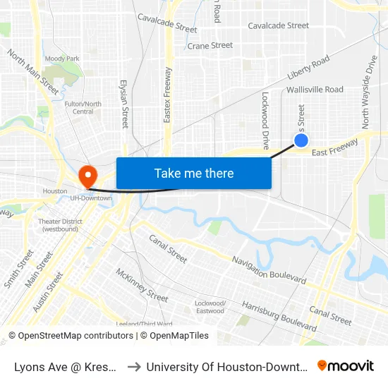 Lyons Ave @ Kress St to University Of Houston-Downtown map