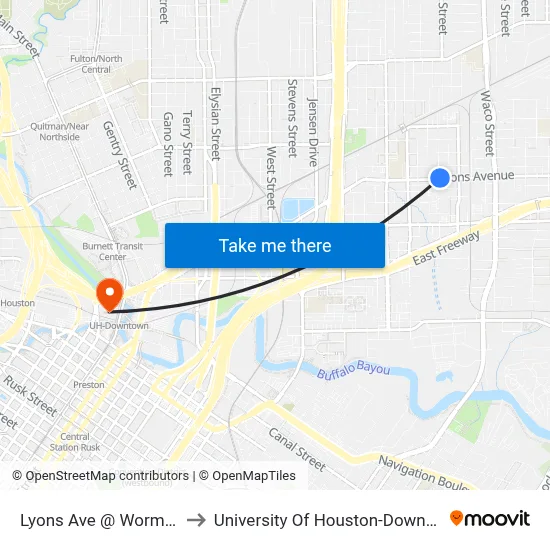 Lyons Ave @ Worms St to University Of Houston-Downtown map