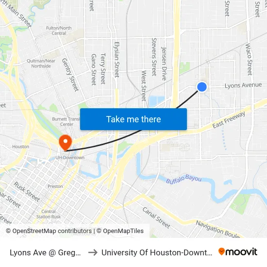 Lyons Ave @ Gregg St to University Of Houston-Downtown map
